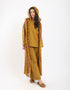 Linen wide leg pants with front piping